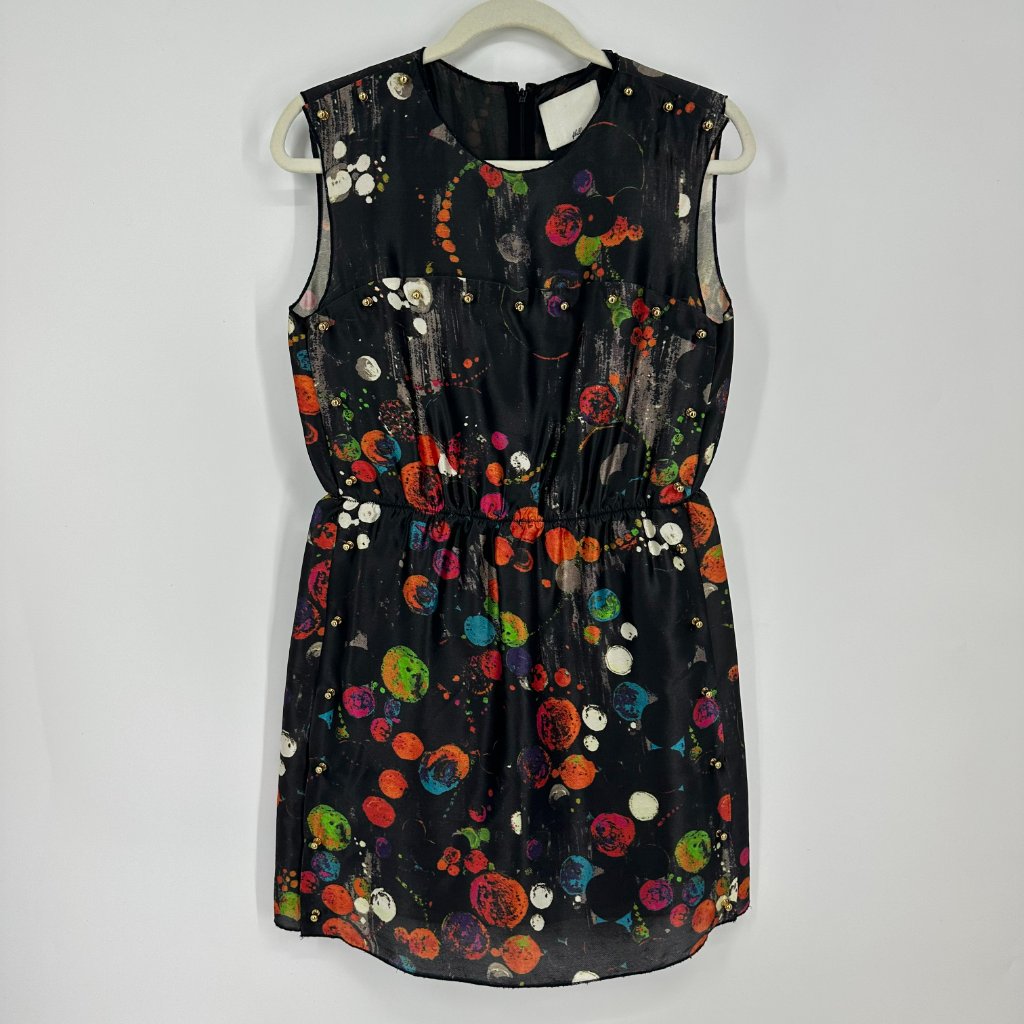 3.1 Phillip Lim Silk Mini Dress 4 Abstract Graphic Print Studded Sleeveless